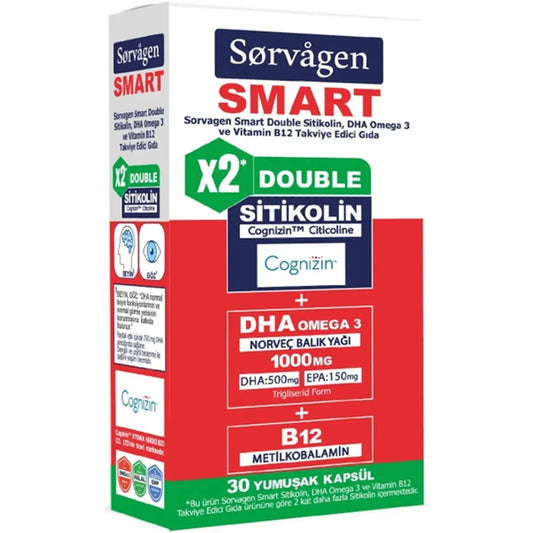 Sorvagen Smart Double Citicoline DHA Omega-3 & B12 – 30 Capsules